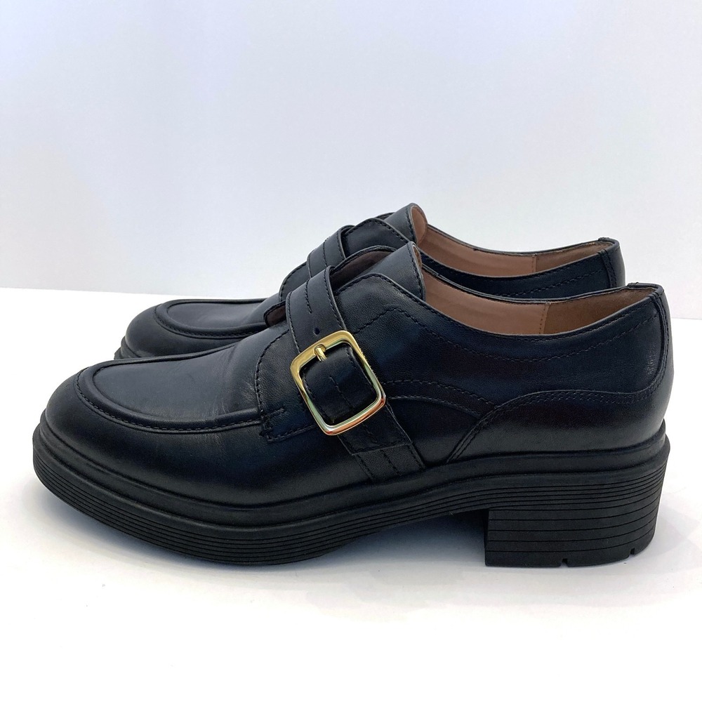 Cole Haan Carlitta Monk Strap Lug Sole Oxford Loafers Black Leather Womens 8B - Picture 3 of 11